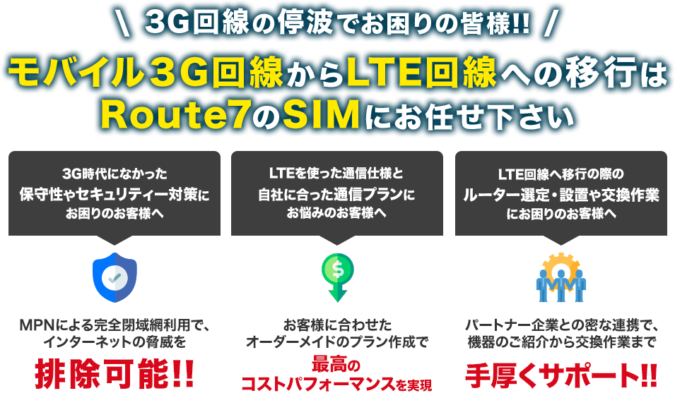 PHSテレメタリング回線の移行なら、Route7の「MPN（Mobile Private Network）」で安心&快適に！