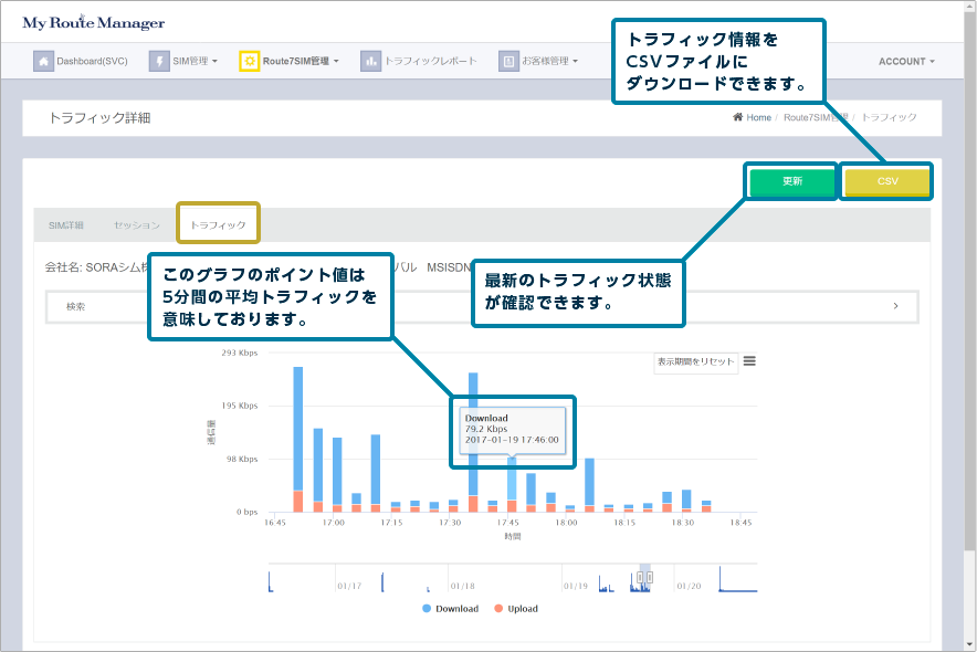 SIM詳細のトラフィック履歴